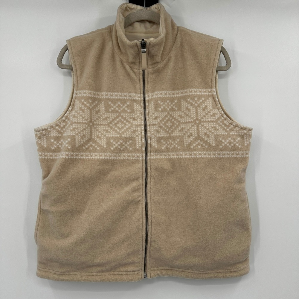 Lauren Ralph Lauren Womens XL Beige Fleece Vest Fair Isle Snowflake Zip Up